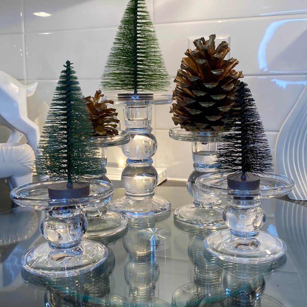 Set of 5 clear heavy glass candle holders